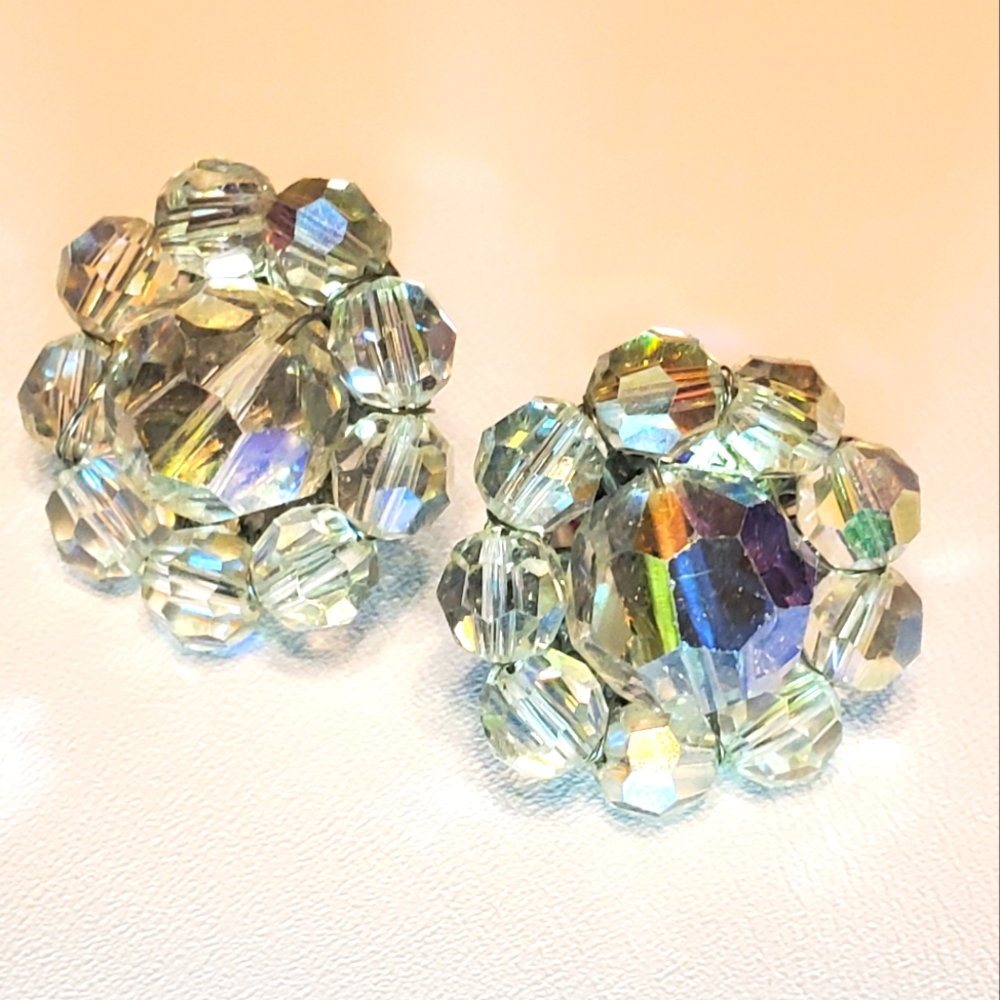 Coro Flower Bead Aurora Borealis Earrings